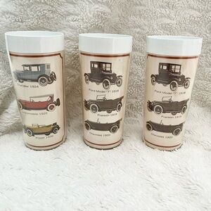 Vintage 70s West Bend Thermo-Serv Ford Cars Insulated Plastic Tumblers